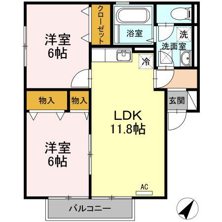 BAIEN A棟(2LDK/2階)の間取り写真