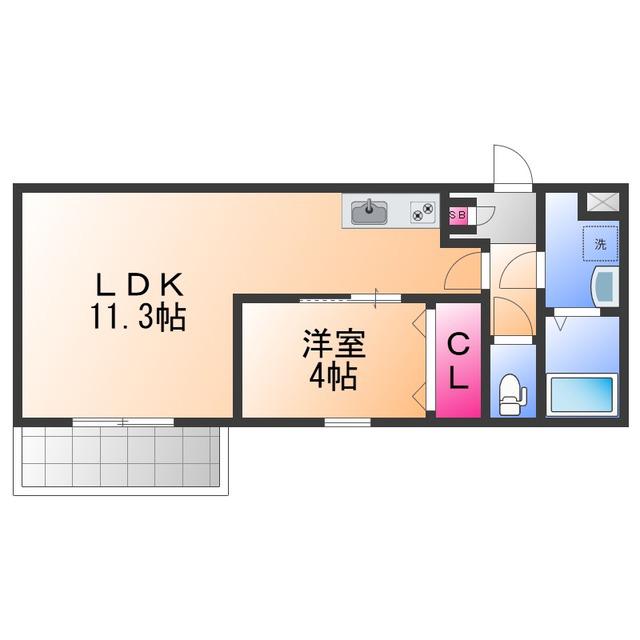 ジーメゾン泉佐野ルシエール(1LDK/2階)の間取り写真