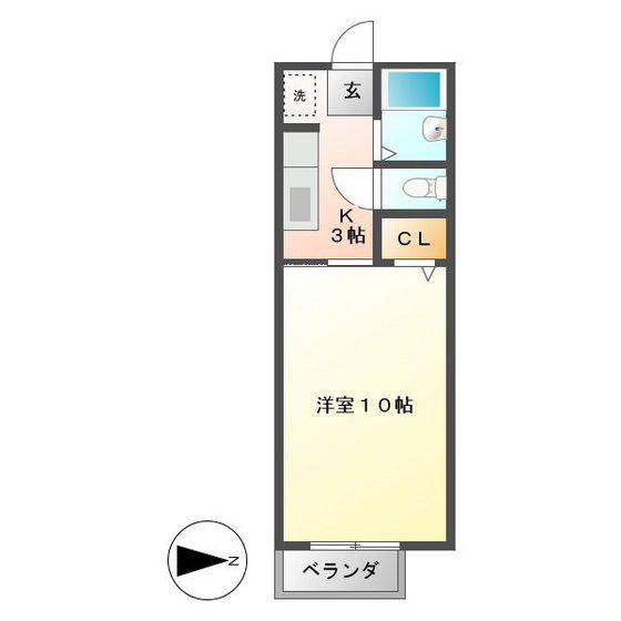 ストーリア西浜田(1K/2階)の間取り写真