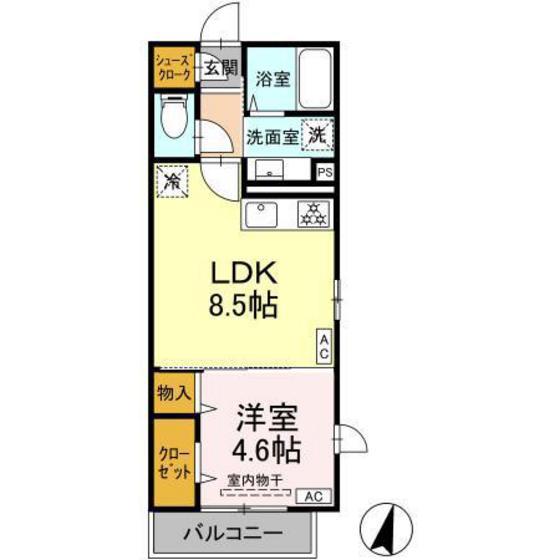 D TRIBUTE横濱鶴見(1LDK/1階)の間取り写真