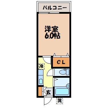 スカイバレー戸町(1K/2階)の間取り写真