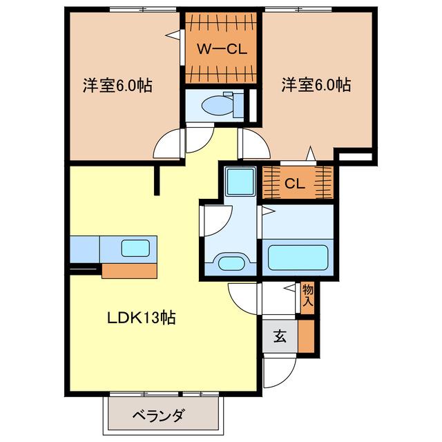JOIE BONHEUR UN(2LDK/1階)の間取り写真