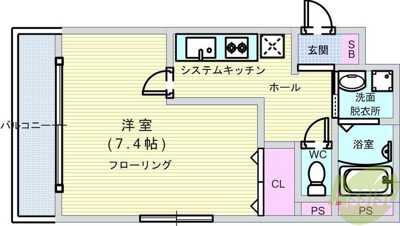 アンプルールSHINE(1K/1階)の間取り写真