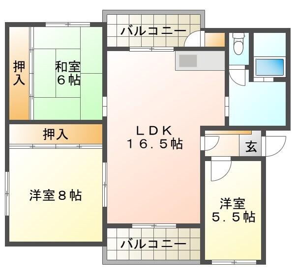 サクラアパートメント(3LDK/1階)の間取り写真