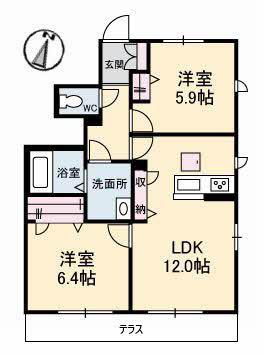 フェリシード(2LDK/1階)の間取り写真