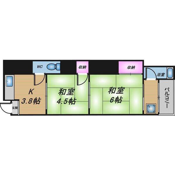 八戸ノ里文化II(2K/2階)の間取り写真