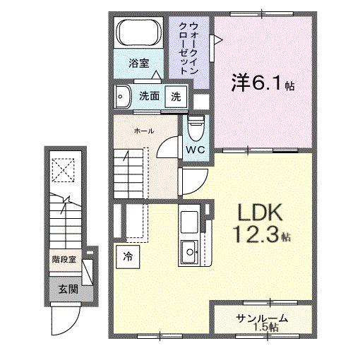 シリウス(1LDK/2階)の間取り写真