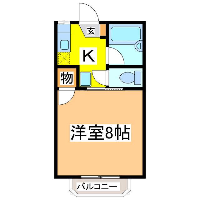 グランドハイツB棟(1K/2階)の間取り写真