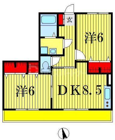 シャルマンドミール B棟(2DK/1階)の間取り写真