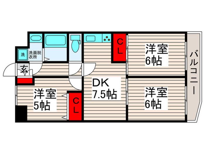 グレンモア西新井(3DK/3階)の間取り写真