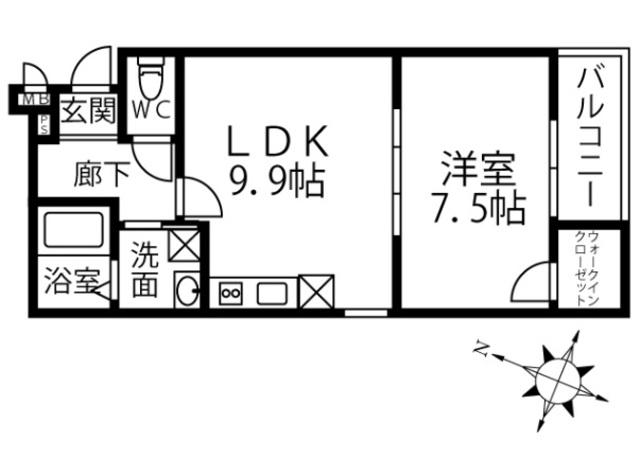 MAISON DEUXIEME メゾンドゥジエム(1LDK/3階)の間取り写真