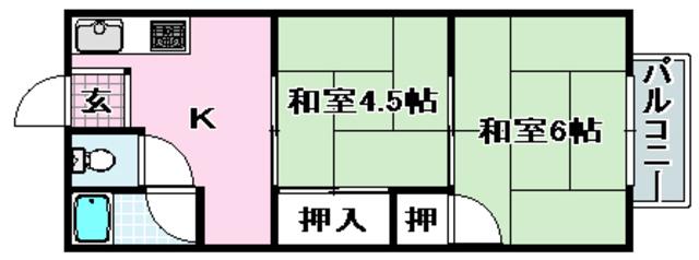 園田ハイムA棟(2K/1階)の間取り写真