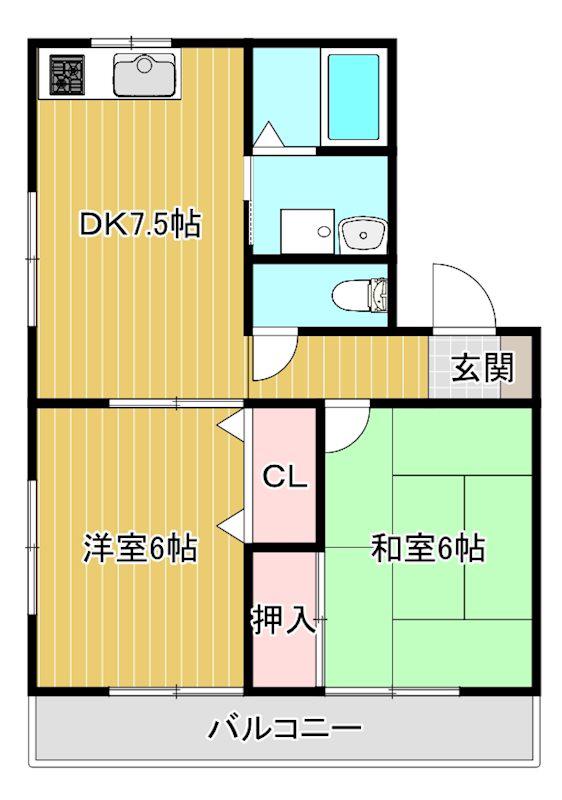 アビタシオン(2DK/1階)の間取り写真