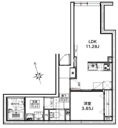 クリアル新富町(1LDK/1階)の間取り写真