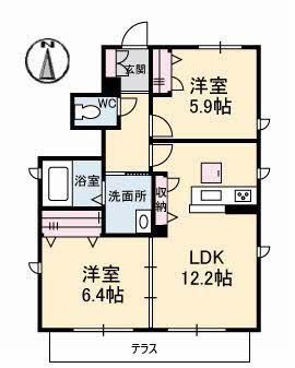 エクラージュA棟(2LDK/1階)の間取り写真