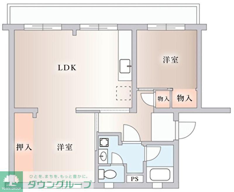 大津ヶ丘団地2号棟 2(2LDK/4階)の間取り写真
