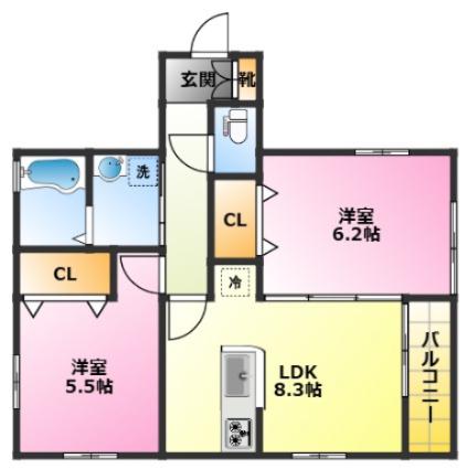 エルフアイランド(2LDK/2階)の間取り写真