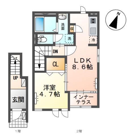 シャインパレス(1LDK/2階)の間取り写真
