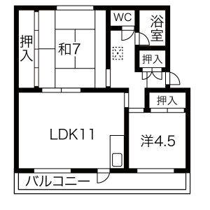 服部ハイツ(2LDK/2階)の間取り写真