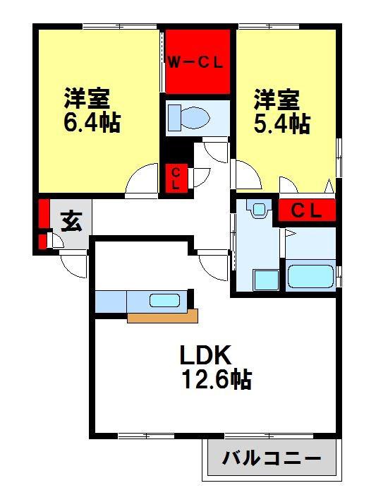郁李苑シマ D棟(2LDK/2階)の間取り写真