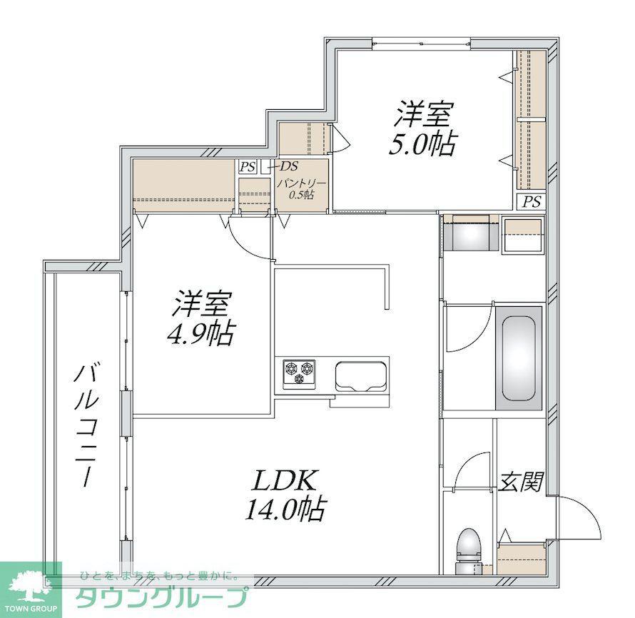 新石川1丁目メゾン東棟(2LDK/2階)の間取り写真