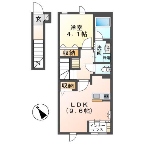 名鉄名古屋本線 今伊勢駅 徒歩3分 2階建 築7年(1LDK/2階)の間取り写真