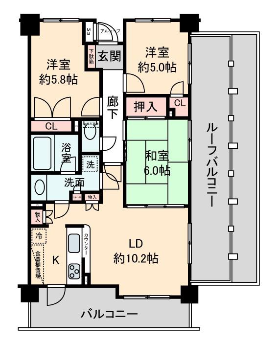 アーバンキャッスル東川口(3LDK/5階)の間取り写真
