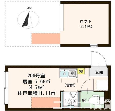 マグノリアテラス東小岩(ワンルーム/2階)の間取り写真