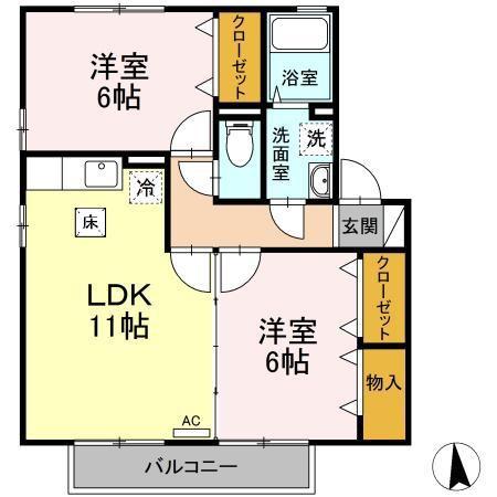コンフォート78A棟(2LDK/1階)の間取り写真