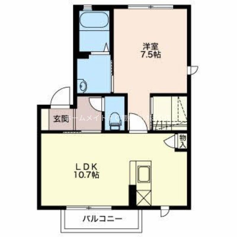 メルヴェーユ西沢 B棟(1LDK/2階)の間取り写真