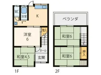 近鉄橿原線 八木西口駅 徒歩6分 2階建 築53年(4K/1階)の間取り写真