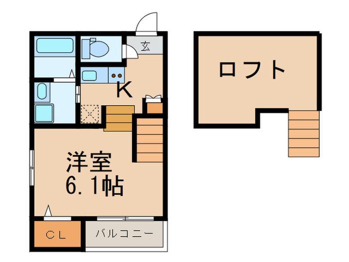 ハーモニーテラス水谷(1K/2階)の間取り写真