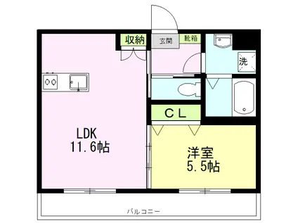 SHELL TOWN KURENAI(1LDK/3階)の間取り写真