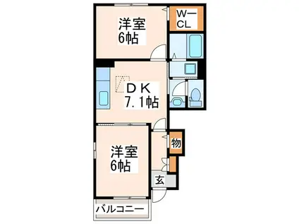 パーシモンフィールド(2DK/1階)の間取り写真