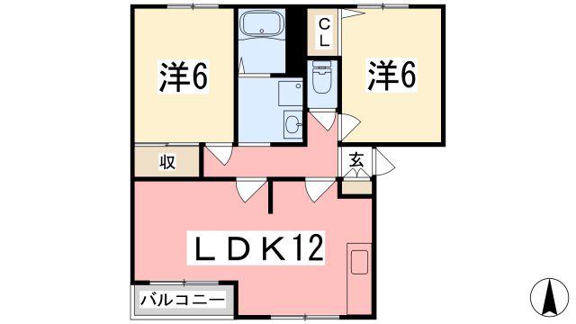 パストラル田寺東 B棟(3LDK/2階)の間取り写真