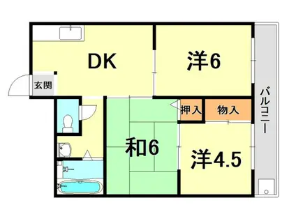 上祇園ハイツ(3DK/1階)の間取り写真