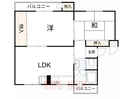 鶴甲コーポ15号棟(2LDK/5階)の間取り写真