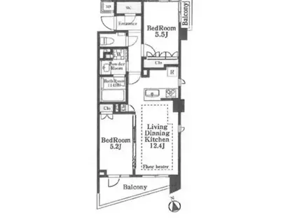 オープンレジデンシア目黒柿の木坂(2LDK/3階)の間取り写真