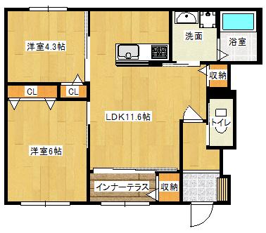 ラ クラージュ ドムール(2LDK/1階)の間取り写真