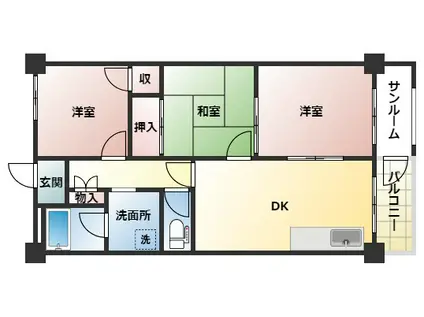 ゼフィール西明石(3DK/4階)の間取り写真