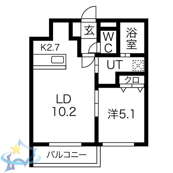 ラピス山の手(1LDK/4階)の間取り写真