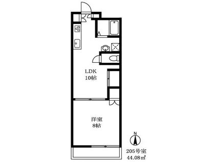 ソレイユ自由が丘 205(1LDK/2階)の間取り写真