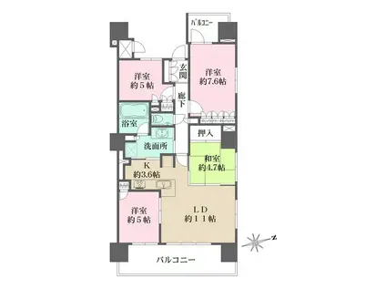 舟入本町パークハウス(4LDK/4階)の間取り写真