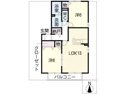 パストラル21 B棟(2LDK/1階)の間取り写真