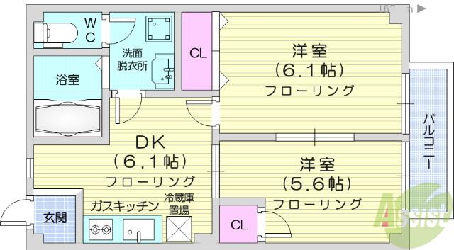 レジデンスオリーブH(2DK/1階)の間取り写真