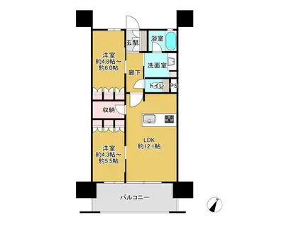 ブランシエラ熊本中央(2LDK/11階)の間取り写真