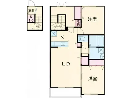 NOVガーデンハウス谷田部 G棟(2LDK/2階)の間取り写真