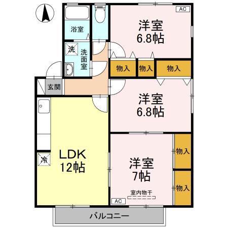 ルミナス山城 A棟(3LDK/2階)の間取り写真
