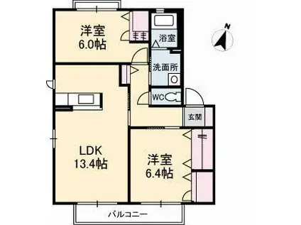 ハーティハイツIII C棟(2LDK/2階)の間取り写真
