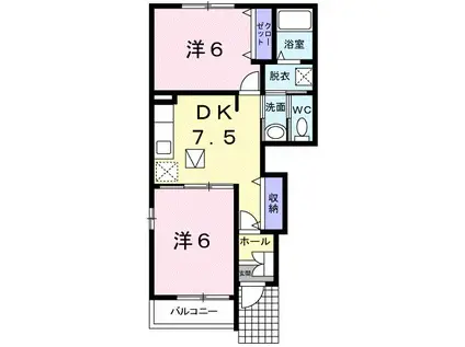 ブリーズ B(2DK/1階)の間取り写真